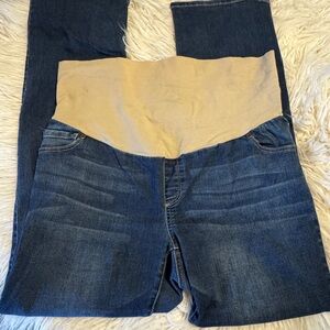 Three Seasons Maternity Blue Jeans with Tan Waistband